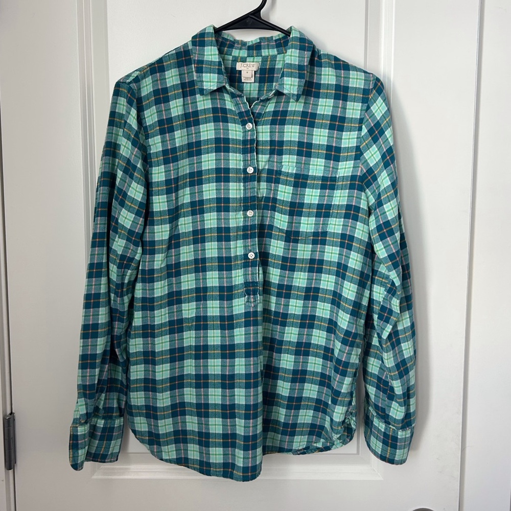 J. Crew flannel button Henley style top medium